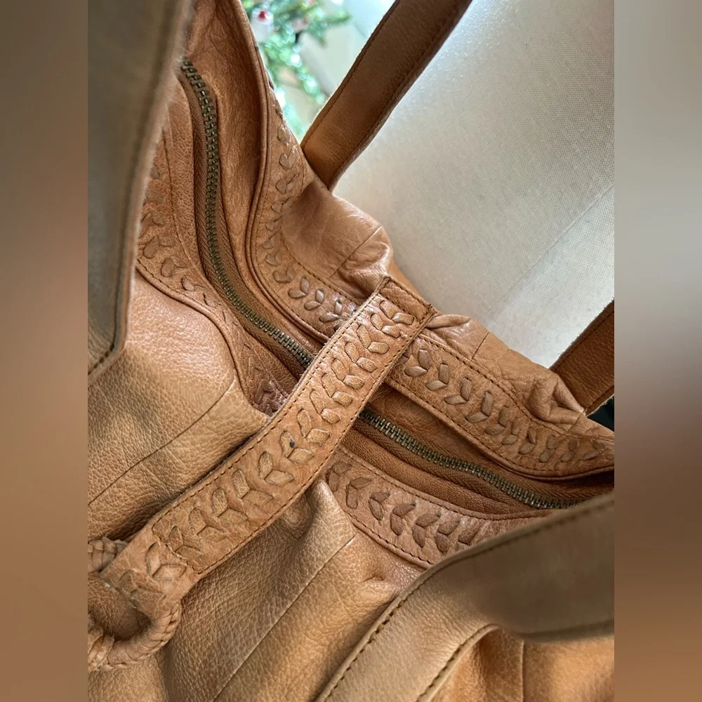 Day & Mood Tan Leather Convertible Hobo Bag